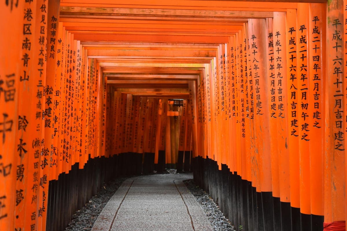 The torii gate path at Fushimi Inari shrine in Kyoto, Japan