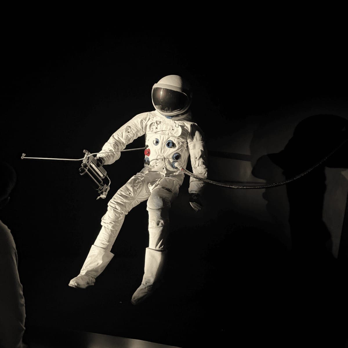 An astronaut figure in a space exhibition at a science museum
