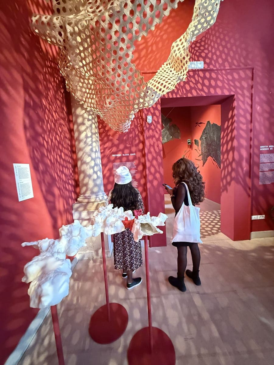 Visitors inside an art installation at the Venice Biennale